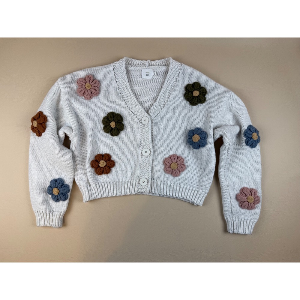 Cottagecore Floral Chunky Knit Cropped Cardigan XS Luna Ivy